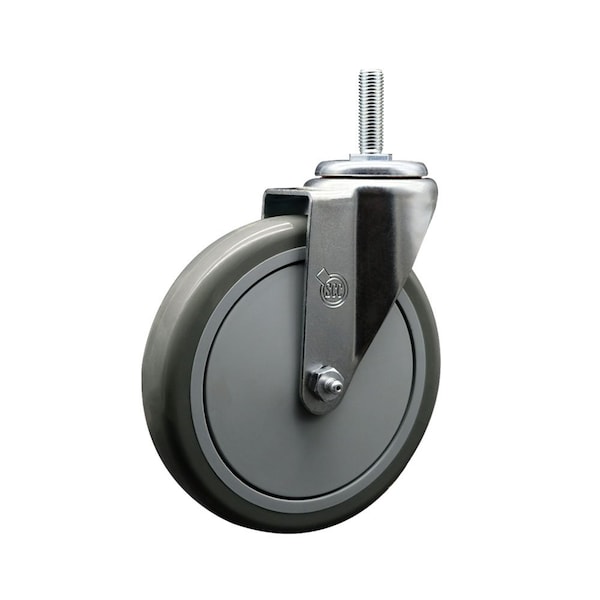 6 Inch Gray Polyurethane Wheel Swivel 58 Inch Threaded Stem Caster Service Caster